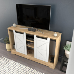 Decorotika Oak and White Barn Door TV Unit - Size: 85 x 140 x 35cm - Multi - Wilko - thumbnail 5