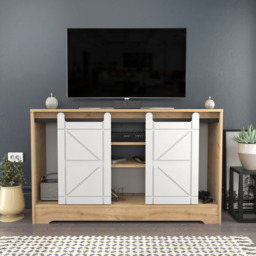 Decorotika Oak and White Barn Door TV Unit - Size: 85 x 140 x 35cm - Multi - Wilko - thumbnail 6