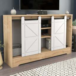 Decorotika Oak and White Barn Door TV Unit - Size: 85 x 140 x 35cm - Multi - Wilko - thumbnail 1