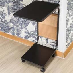 Living and Home Black C-Shape Side Table with Lockable Castors - Size: 61 x 40 x 30cm - Wilko