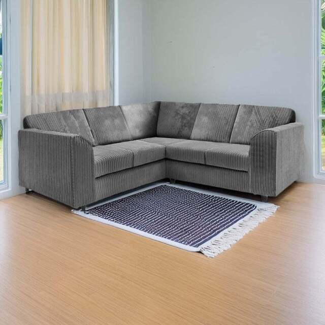 Luxor 5 Seater Grey Jumbo Cord Full Back L Shaped Corner Sofa Set - Wilko - image 1