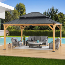 Sunjoy Rimo 3.9 x 4.5m Anthracite Cedar Wood Gazebo - Black - Wilko