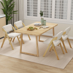 Costway Set of 2 Natural Foldable Kitchen Dining Chairs - Cream - Wilko - thumbnail 5
