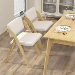 Costway Set of 2 Natural Foldable Kitchen Dining Chairs - Cream - Wilko - thumbnail 4