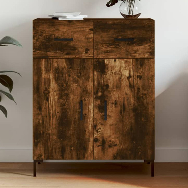 vidaXL 2 Door 2 Drawer Dark Brown Sideboard with Metal Legs - Size: 90 x 69.5 x 34cm - Wilko - image 1