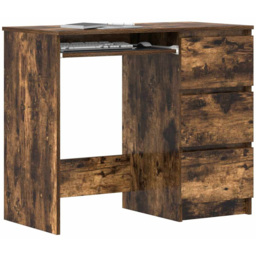 vidaXL 3 Drawer Computer Desk with Keyboard Tray Smoked Oak - Size: 76 x 90 x 45cm - Brown - Wilko - thumbnail 4