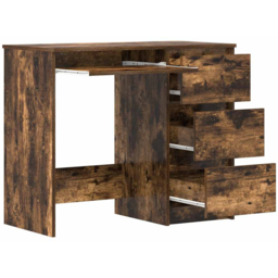 vidaXL 3 Drawer Computer Desk with Keyboard Tray Smoked Oak - Size: 76 x 90 x 45cm - Brown - Wilko - thumbnail 5