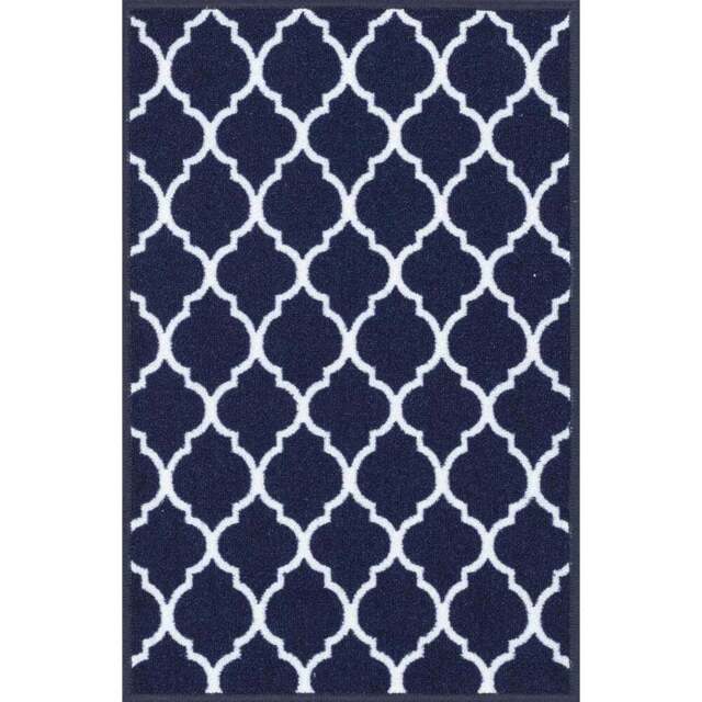 Desire Rugs Havana Navy Trellis Anti Slip Door Mat 220 x 160cm - Size: 160 x 220cm - Blue - Wilko - image 1