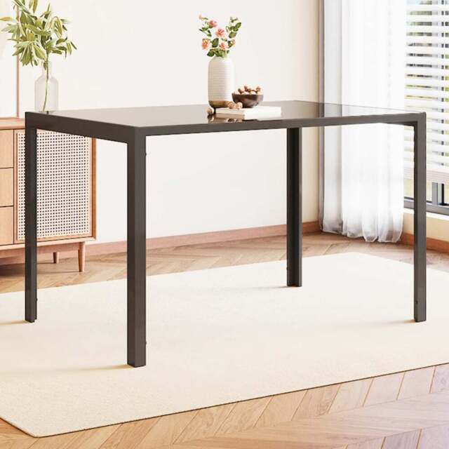 Living and Home 4 Seater Rectangular Tempered Glass Dining Table Black - Wilko - image 1