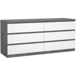 Florence 6 Drawer Concrete and White High Gloss Wide Chest of Drawers - Furniture to Go - Wilko - thumbnail 3