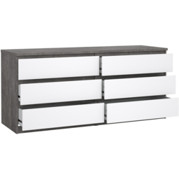 Florence 6 Drawer Concrete and White High Gloss Wide Chest of Drawers - Furniture to Go - Wilko - thumbnail 5
