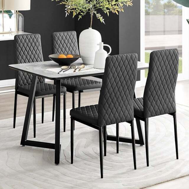 Furniturebox Copeland Valera Marble Effect 4 Seater Dining Set White and Black - Wilko - image 1