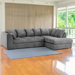Luxor 4 Seater Grey Jumbo Cord Right Hand Facing Scatter Back L Shaped Corner Sofa Set - Wilko - thumbnail 1