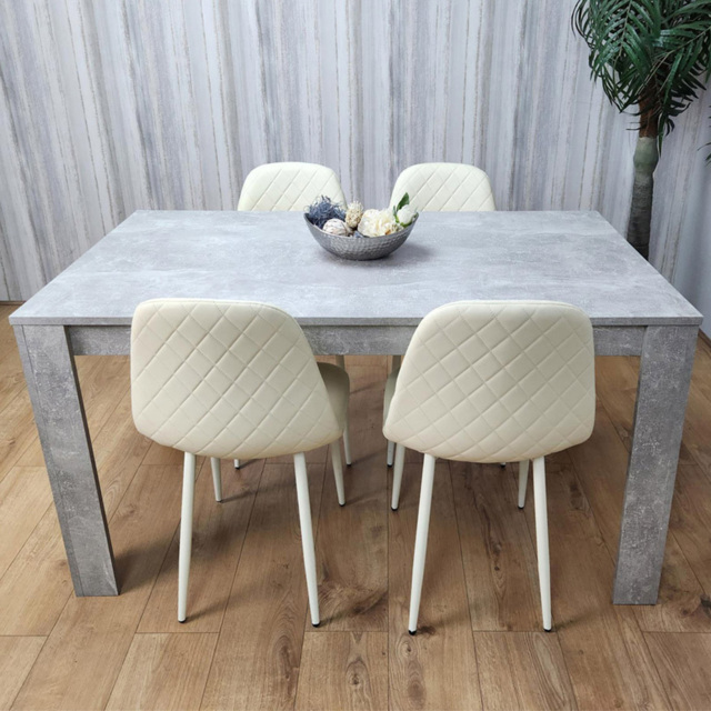 Kosy Koala 4 Seater Faux Leather Gem Pattern Dining Set Stone Grey Effect and Cream - Multi - Portland - Wilko - image 1