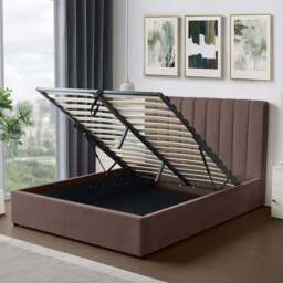 Artemis Home Evelynne Double Dark Brown Linen Upholstered Ottoman Bed - Wilko - thumbnail 4