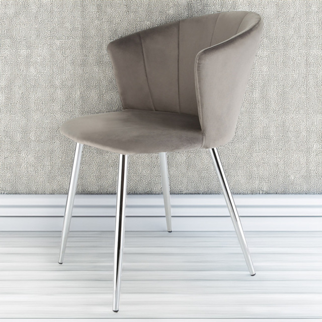 Ella Dining Accent Chair Velvet Upholstery - Grey (Silver Legs) - Size: 75 x 56 x 60cm - Genesis - Wilko - image 1
