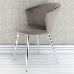 Ella Dining Accent Chair Velvet Upholstery - Grey (Silver Legs) - Size: 75 x 56 x 60cm - Genesis - Wilko