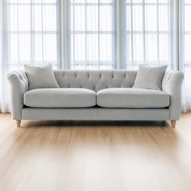 Elsie Chesterfield 3 Seater Chalk Plush Velvet Sofa - Grey - Wilko - image 1