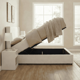 Home Source Alix King Size White Boucle Lift-Up Ottoman Bed with Fluted Headboard - Boucle White - Wilko - thumbnail 6
