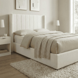 Home Source Alix King Size White Boucle Lift-Up Ottoman Bed with Fluted Headboard - Boucle White - Wilko - thumbnail 5