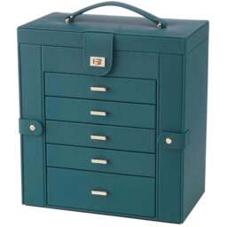 H&O Direct 5 Drawer Green Jewellery Box with Mirror - Size: 32 x 30 x 17cm - Wilko - thumbnail 1