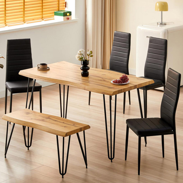Kosy Koala 6 Seater Rustic Wooden Dining Set Black - Multi - Wilko - image 1