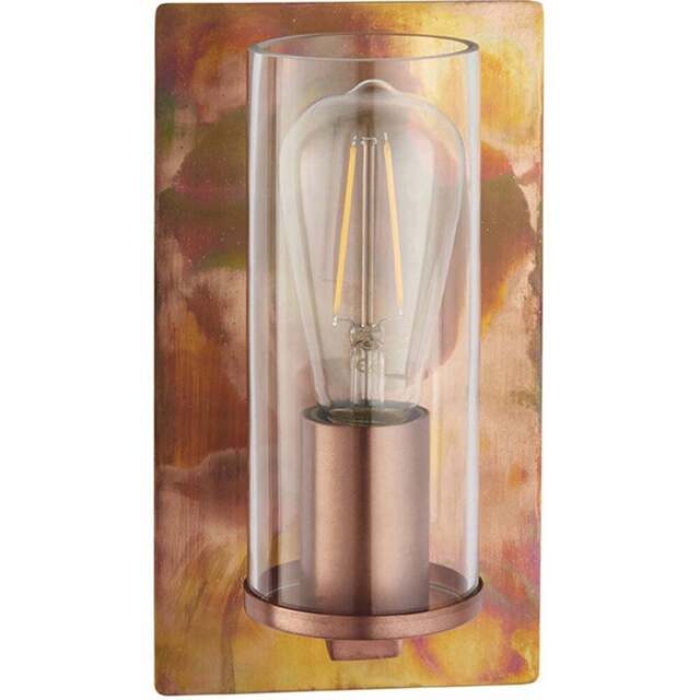 Merano Palermo Copper Patina and Clear Glass Wall Lamp - Size: 13.8 x 14 x 25cm - Brown - Wilko - image 1