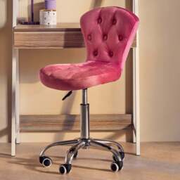 Premier Housewares Pink Velvet Buttoned Home Office Chair - Size: 42 x 51 x 100cm - Multi - Interiors by Premier - Wilko