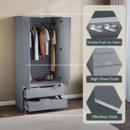 Vida Designs Glinton 2 Door 2 Drawer Grey Wardrobe - Size: 2 Door, 2 Drawer - Wilko - thumbnail 6