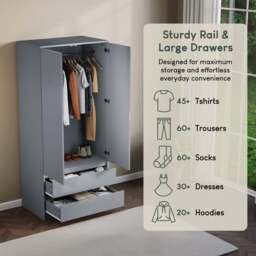 Vida Designs Glinton 2 Door 2 Drawer Grey Wardrobe - Size: 2 Door, 2 Drawer - Wilko - thumbnail 7