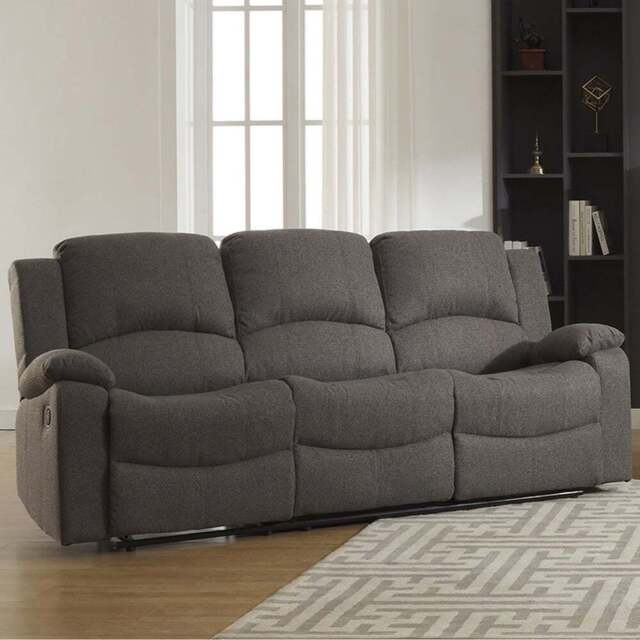 Marldon 3 Seater Dark Grey Manual Recliner Sofa - Artemis Home - Wilko - image 1