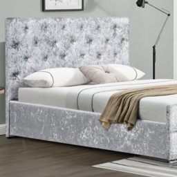 Small Double Silver Crushed Velvet Diamante Chesterfield Bed - Wilko - thumbnail 3