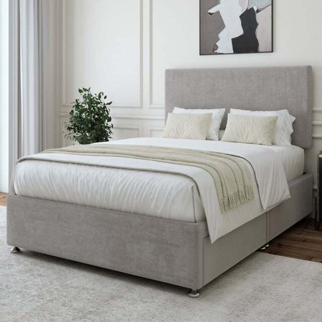 Bedmaster Super King Seal Grey Naples Linen Divan Base with Valencia Headboard - Wilko - image 1