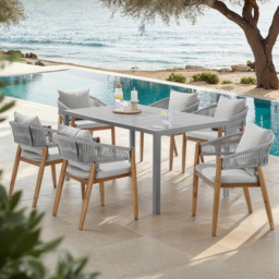 tectake Manacor Set of 6 Greige Rope Design Garden chair - Size: 76.5 x 59 x 58cm - Grey - Wilko - thumbnail 1