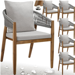 tectake Manacor Set of 6 Greige Rope Design Garden chair - Size: 76.5 x 59 x 58cm - Grey - Wilko - thumbnail 3