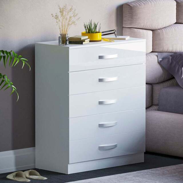 Vida Designs Hulio 5 Drawer White Chest of Drawers - Wilko - image 1