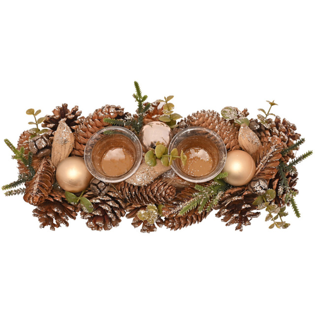 The Seasonal Gift Co. 2 Glass Gold Glitter Pinecone Candleholder - Size: 8 x 34 x 14.5cm - Brown - Wilko - image 1