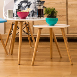 Interiors by Premier Nostra Gloss White and Natural Nest of Tables Set of 2 - Size: 60 x 60 x 48cm - Multi - Wilko