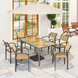 Outsunny 6 Seater Garden Dining Table with Parasol Hole - Yellow - Wilko - thumbnail 4