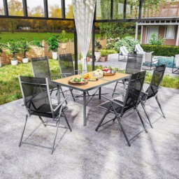 Outsunny 6 Seater Garden Dining Table with Parasol Hole - Yellow - Wilko - thumbnail 5