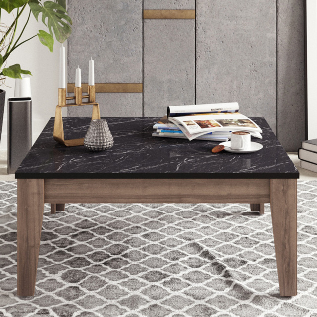 Decorotika Lorenz Black Marble Effect and Walnut Marble Effect Coffee Table - Size: 35 x 85 x 85cm - Multi - Wilko - image 1