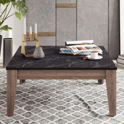 Decorotika Lorenz Black Marble Effect and Walnut Marble Effect Coffee Table - Size: 35 x 85 x 85cm - Multi - Wilko