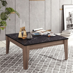 Decorotika Lorenz Black Marble Effect and Walnut Marble Effect Coffee Table - Size: 35 x 85 x 85cm - Multi - Wilko - thumbnail 4