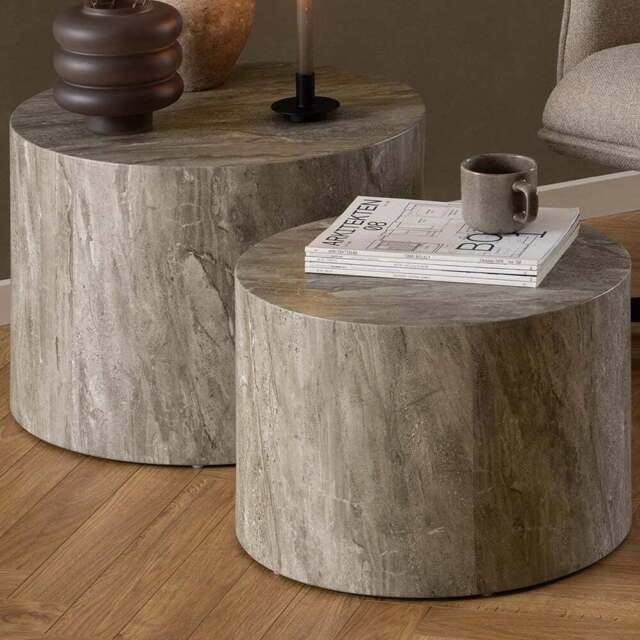 Florence Dice Round Grey Marble Coffee Table Set of 2 - Furniture To Go - Wilko - image 1