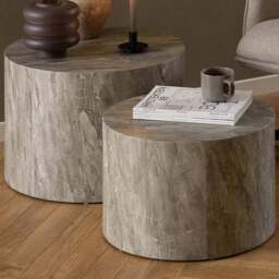 Florence Dice Round Grey Marble Coffee Table Set of 2 - Furniture To Go - Wilko