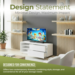 Centurion Supports Gallus 2 Drawer 3 Shelf Gloss White TV Unit - Size: 47.5 x 110 x 39.5cm - Wilko - thumbnail 5