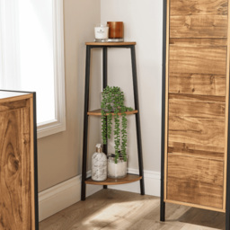 Home Source Locastra 3 Shelf Oak and Black Corner Bathroom Storage Unit - Size: 76 x 23 x 23cm - Brown - Wilko - thumbnail 7