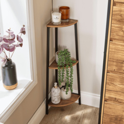 Home Source Locastra 3 Shelf Oak and Black Corner Bathroom Storage Unit - Size: 76 x 23 x 23cm - Brown - Wilko - thumbnail 4