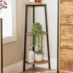 Home Source Locastra 3 Shelf Oak and Black Corner Bathroom Storage Unit - Size: 76 x 23 x 23cm - Brown - Wilko - thumbnail 1