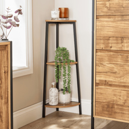 Home Source Locastra 3 Shelf Oak and Black Corner Bathroom Storage Unit - Size: 76 x 23 x 23cm - Brown - Wilko - thumbnail 6